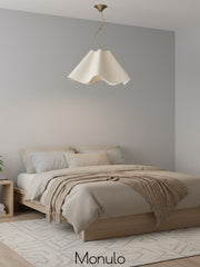 Oslan Linen Scalloped Pendant Light - Ivory Fabric Shade For Dining